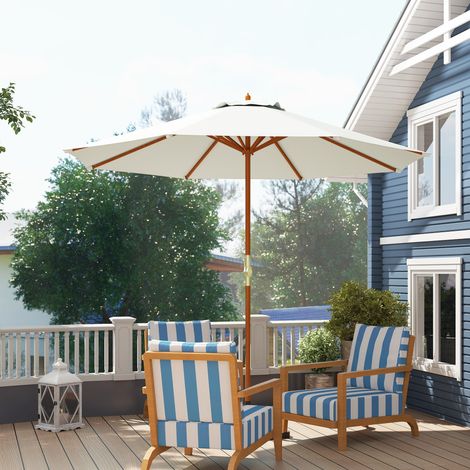 Parasol bois jardin 2,5m, crème