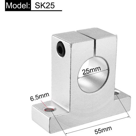 Lot de 4 supports d'arbre linéaire SK25 en aluminium pour tige de 25 mm de diamètre, guides de guidage linéaire avec clé pour machine CNC, imprimante 3D, équipement d'automatisation (1/4)