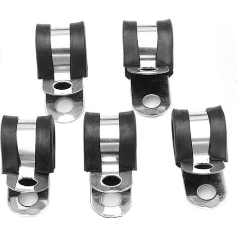 5 colliers de serrage en 10mm forme de P doublés de caoutchouc en acier inoxydable pour tube, tuyau ou cordon métallique (1/5)