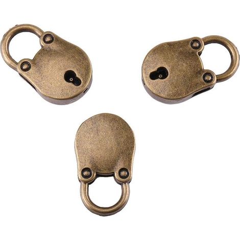 Juego de 3 candados con 3 llaves pequeñas, candados decorativos de aleación de zinc antiguo para objetos pequeños, joyas, maletas y artículos de ferretería del hogar. (1/5)