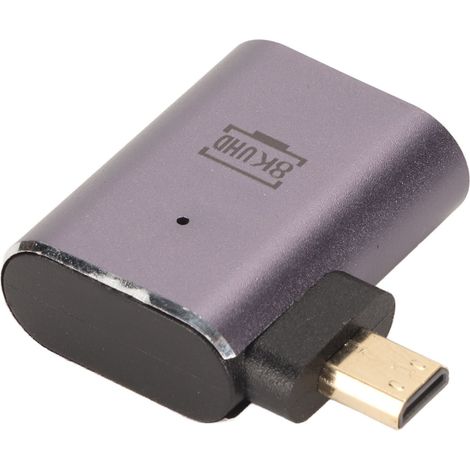 Adaptateur coudé HD femelle vers micro HD avec témoin LED, débit de 48 Gbit/s, compatible avec la résolution 8K, convertisseur HD vers micro HD Plug and Play (1/4)