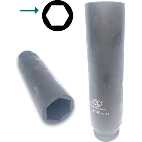 CHIAVE A BUSSOLA A IMPATTO LUNGA 30MM ATTACCO 1/2" ESAGONALE RINFORZATA (1/3)