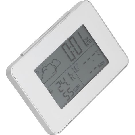Réveil Numérique LCD avec Capteur Hygromètre Thermomètre sans Fil pour Maison Bureau Blanc
