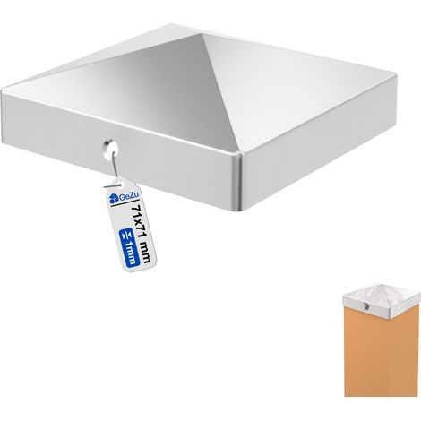 Capuchon de poteau acier Inoxydable 71 x 71 mm – chapeau de protection bois embout robuste pour poteaux de clôture et pergola – Chapeau de poteau pyramidal – GeZu Impex (1/5)