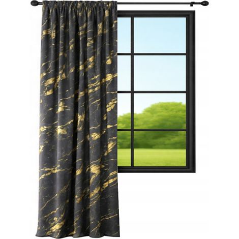 Samtvorhang 140x250 Marmor Graphit mit Goldmuster