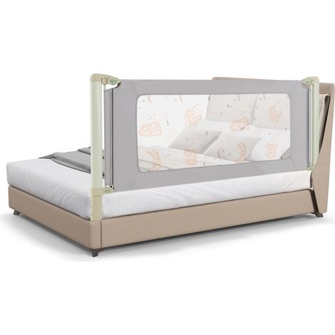 COSTWAY Barrière de Sécurité de Lit Bébé avec 4 Hauteurs Réglables(80-95cm), Barrière de Lit Enfants avec Motif d'animaux, Double Verrou, Coins Arrondis, 200x47cm (1/5)