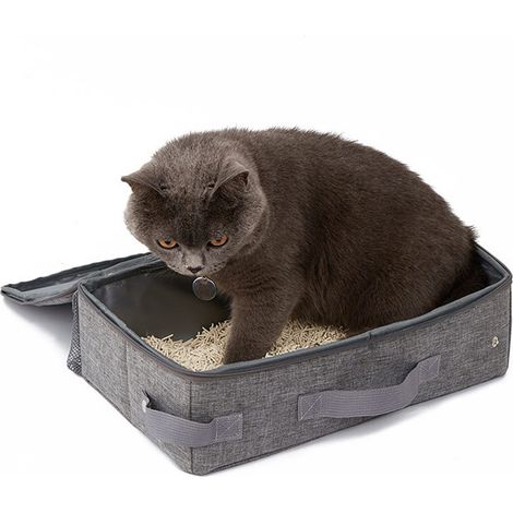 Bac à litière de voyage portable pour chats en voiture : anti-odeurs, étanche et pliable. (1/5)