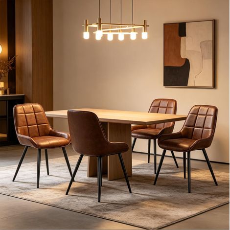MEUBLIV Lote de 4 sillas de comedor marrones, asiento acolchado, montaje requerido (1/5)