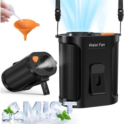 Ventilateur Brumisateur Rechargeable, Ventilateur Sans Mains 4000mAh pour Camping et Voyage(Noir)