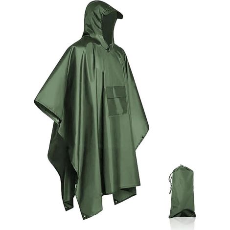 Poncho de pluie imperméable unisexe pour extérieur, couleur vert armée