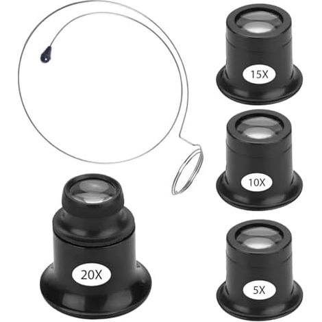 4 pièces Loupe d'horloger, Loupe de bijoutier 5x/10x/15x/20x, Loupe portable avec anneau en acier, Oculaire d'horloger, pour montres, bijoux, pièces de monnaie, électricien (1/5)