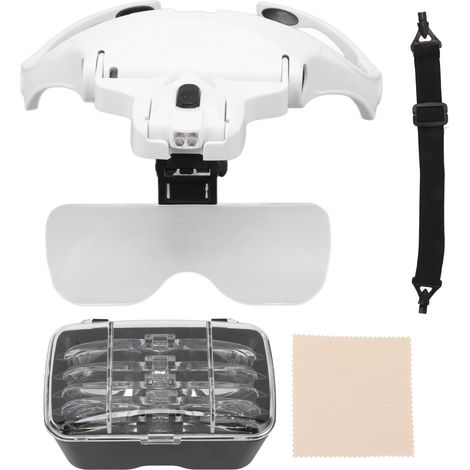 Loupe bandeau mains libres 1X 1,5X 2X 2,5X 3,5X, support de tête avec lumière LED pour un travail rapproché, lecture, couture (1/5)