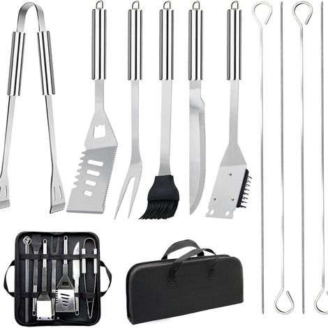 Juego profesional de barbacoa de 10 piezas, práctico kit de accesorios para barbacoa con bolsa de transporte para acampar y hacer picnics. (1/4)