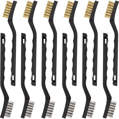 Lot de 12 mini brosses métalliques en acier inoxydable et laiton-DOU (1/4)