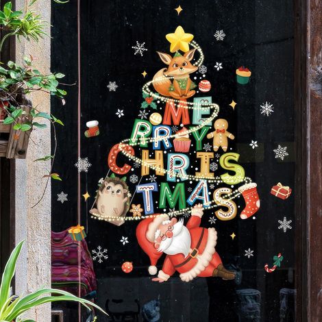 Décorations de Noël pour fenêtres : Père Noël, flocons de neige et motifs festifs. Autocollants pour la maison, l’école, les murs, les fenêtres et les vitres, ainsi que pour les fêtes de Noël.