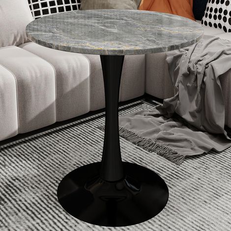 Tavolino rotondo da caffè 27,6" per 2-4 persone, tavolo da pranzo, piano effetto marmo grigio scuro, base in metallo, per soggiorno o cucina (1/5)
