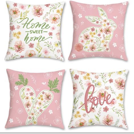 Oster-Kissenbezüge (45 x 45 cm) – Rosa Dekokissenbezüge – Weiche Samtkissenbezüge – 4er-Set (1/5)