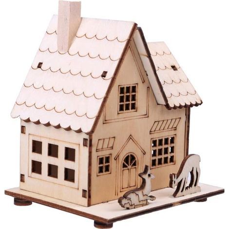 Maison de Noël en bois brut, décorations de Noël en bois avec lumières, décorations lumineuses pour sapin de Noël, étagère, centre de table pour cheminée, couple de Noël (1/3)