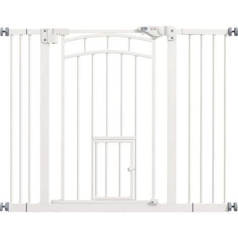 Barrière d'escalier/barrière pour chien, fermeture automatique, ouverture d'une seule main, 100 cm x 4 cm x 76 cm, blanche (1/5)