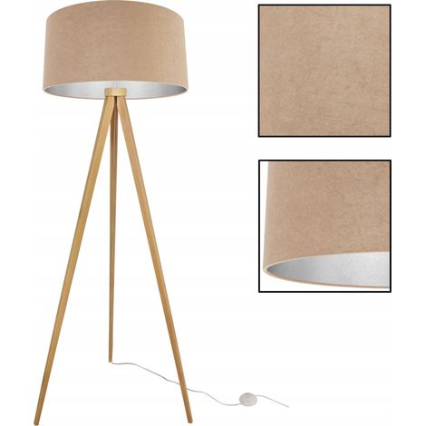 Stehlampe, Dreibein, Chrom, Samtlampenschirm (1/5)