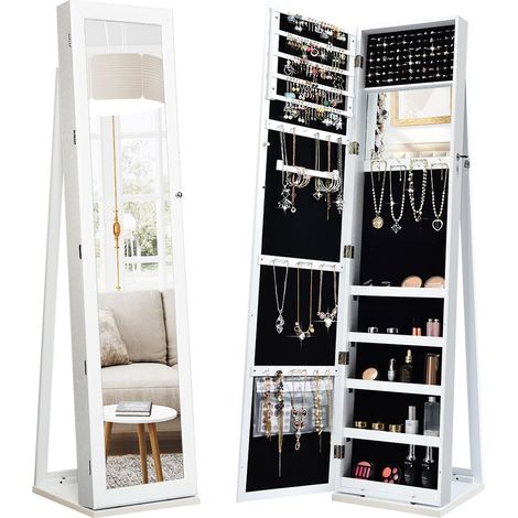 Armadietto per gioielli 2 in 1 grande e con serratura con specchio a figura intera espositore per gioielli autoportante bianco 88303892 88303892 88303892 88303892 88303892 88303892 88303892 88303892 8