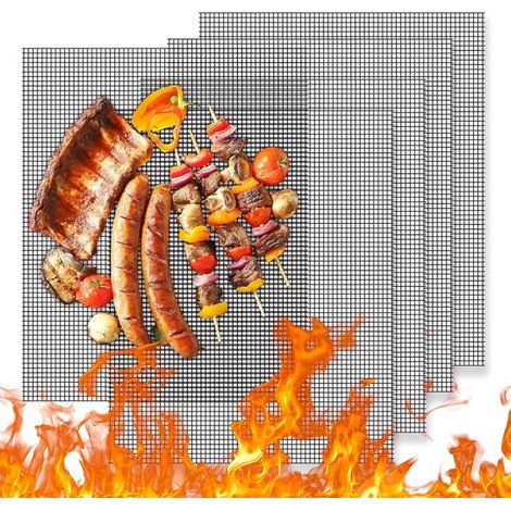 Lot de 5 tapis de cuisson BBQ – 33x40 cm – Antiadhésifs – Noirs – Gaz, charbon, électrique – Réutilisables (1/5)