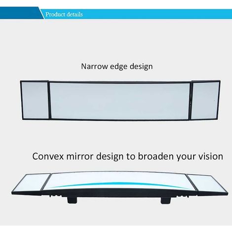 Rétroviseur intérieur à trois volets incurvé pour voiture, grand angle, convexe (1/4)