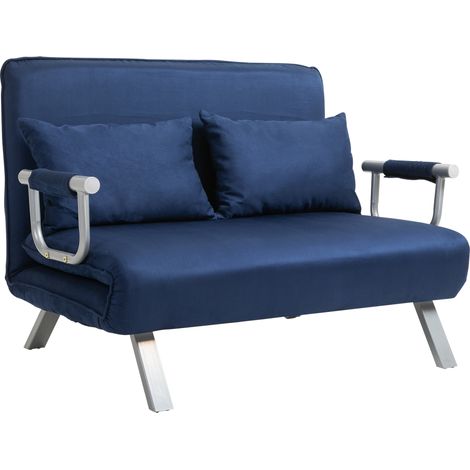 Sofá cama de 2 plazas con respaldo reclinable, tapizado azul, estilo terciopelo, HOMVRA (1/5)