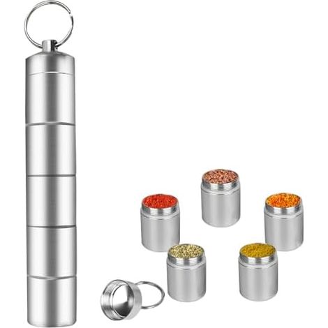 Gewürzstreuer Camping 5-in-1, Mini Salzstreuer für Unterwegs, Camping Gewürze Set, Camping Zubehör, für Reisen Zuhause, Outdoor Picknick, Küche Kochen (1/5)