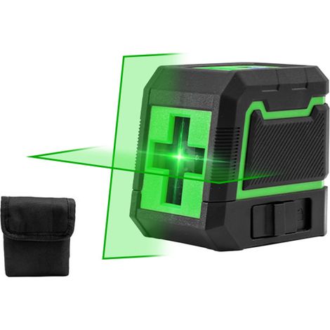 Mini niveau laser portable avec projecteur automatique de lignes fines à lumière verte (noir + vert, piles non incluses) Modèle B : Niveau à 2 lignes avec étui en tissu standard (1/5)
