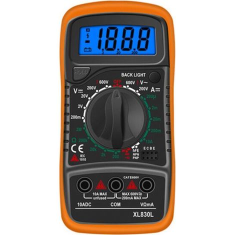 Multimètre, ohmmètre et ampèremètre numérique XL830L, mini multimètre testeur de batterie, Orange (1/4)
