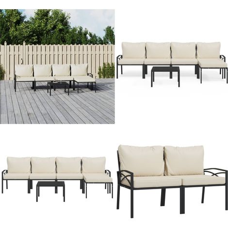 Salon de jardin 6 pcs avec coussins sable acier - Ensemble Salon De Jardin - Mobilier De Jardin - Salon Extérieur - Meubles De Patio - Set De Jardin - Home & Living (1/5)