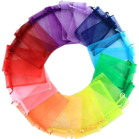Lot de 100 Organza sachets, Sachets Pochettes Cadeau en Organza avec Rubans pour Bijoux Mixte Couleur, 10x15cm (1/5)