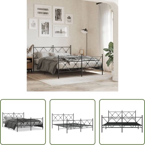 vidaXL Lit métallique - Cadre de lit métal sans matelas avec pied de lit noir 150x200cm (1/5)