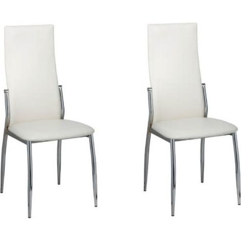 Chaise de salle à manger simili cuir blanc et pieds métal chromé Cherish - Lot de 2 (1/5)
