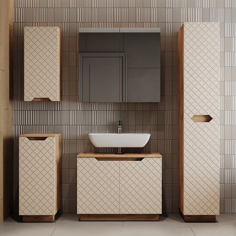 Juego de muebles de baño Lotta, Roble/cachemira con estructura de azulejos, 5 partes, Vicco (1/5)