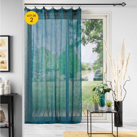Lot de 2 Voilages à anneaux 140 x 240 cm voile tissé Linka Bleu (1/4)