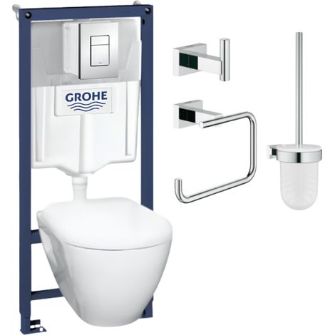 Inodoro suspendido compacto SEREL + estructura de soporte GROHE + asiento + placa + accesorios (1/4)