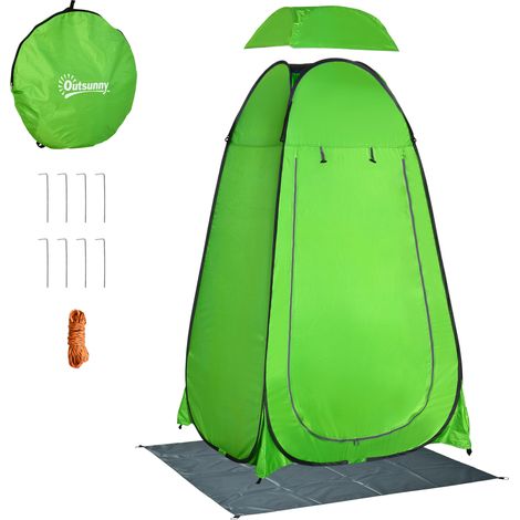 Tente de douche de camping extérieure avec porte zippée, sac, rangement et crochet, 126 x 124 x 189 cm, verte