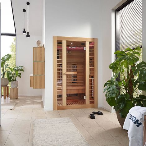 HOME DELUXE – Infrarotkabine REDSUN M DELUXE – 120 x 105 x 190 cm - für 2 Personen, 5 Vollspektrumstrahler, Holz: HemlocktanneI Infrarotsauna, Sauna, Wärmekabine, Infrarot Infrarotkabine Wärmekabine