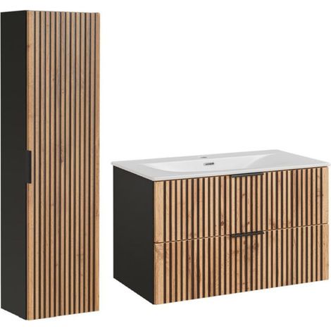 Ensemble meuble vasque à encastrer 100 cm + colonne Sylve Black Wotan - Livraison gratuite