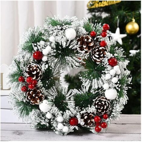 Pair Couronne de Noël sur la porte d'entrée, décoration de porte suspendue, couronne de décoration de maison et de fête, couronne de Thanksgiving, décoration murale de Noël, nœud de Noël, flocon de ne (1/4)