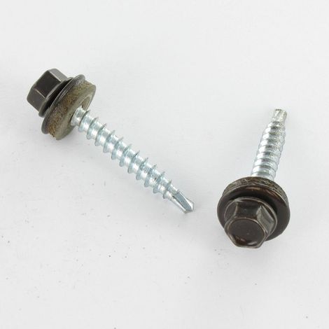Vis autoperceuse Tête hexagonale TH 4.8X19 Rondelle d'étanchéite EPDM Acier zingué RAL8019 brun gris-1 pièce