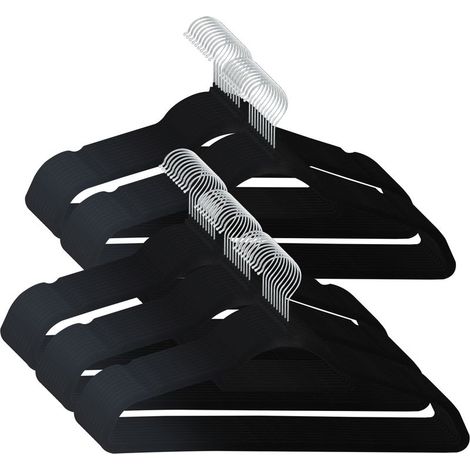 Lot 50 cintres velours noir Svita 45x23cm antidérapants gain de place charge 6kg (1/5)