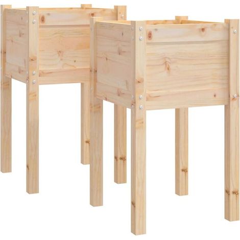 Ensemble de deux pots de fleurs d'extérieur, mesurant 40x40x70 cm, en bois de pin massif. (1/5)