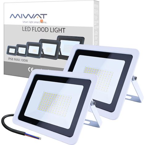 Lot de 2 projecteurs LED ultra fins pour extérieur, 100 W, 7200 lm, étanchéité IP68, pour cour, garage, terrain de sport (1/5)