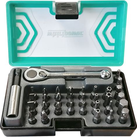 Mini cricchetto 1/4 e set di 30 punte per avvitare 1/4 - valigetta 33 pezzi