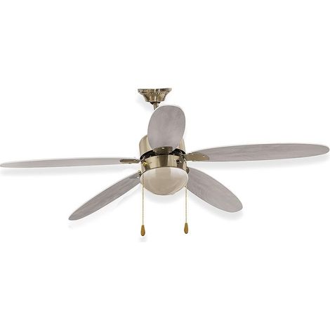 Ventilatore da Soffitto 5 Pale e Lampada E27 in MDF Ø130 cm 3 Velocità Kooper Rovere Bianco