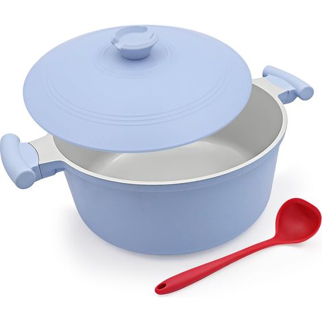28cm Saucepan with Aluminium Lid, 7L Ceramic Non-Stick Coating, Ideal for Simmer, Stewing, Low Heat and Roasting Suitable for All Cookers - Blue (1/5)