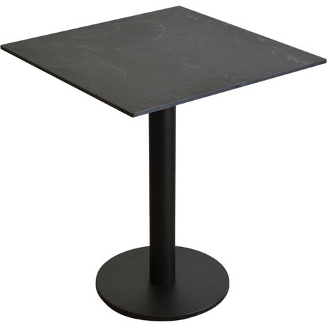 Table pour cafés et restaurants, stratifié haute pression (HPL) imperméable de 12 mm, 65 x 65 cm, noire, pieds ronds (1/3)